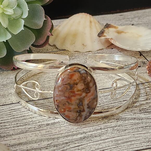 Earth's Essence Brown Jasper Silver Cuff Bracelet - Natural Elegance - Picture 1 of 10